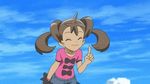  1girl animated animated_gif bulbasaur denim denim_shorts lowres pokemon pokemon_(anime) sana_(pokemon) shorts 