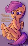  2014 dialog english_text equine eyelashes female feral friendship_is_magic fur hair mammal masturbation my_little_pony open_mouth orange_fur pegasus ponypron purple_eyes purple_hair pussy pussy_juice scootaloo_(mlp) solo text tongue wings 