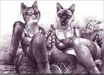  anthro bubblewolf cat claws clothed clothing duo ear_piercing feline female fur looking_at_viewer mammal midriff necklace piercing whiskers 