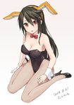  animal_ears artist_name blush bow bowtie breasts bunny_ears bunny_girl bunnysuit cleavage dated detached_collar errant fake_animal_ears fishnet_pantyhose fishnets hairband haruna_(kantai_collection) high_heels kantai_collection large_breasts long_hair pantyhose signature solo wrist_cuffs 