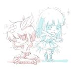  bandage chibi dress flower gauntlets hair_ornament helpyourselfish iesupa long_hair melanie_malachite miltiades_malachite multiple_girls rwby short_hair siblings sisters sketch tears twins 