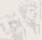  1girl animal_ears bartholomew_oobleck bunny_ears commentary_request glasses iesupa long_hair monochrome necktie rwby sketch tsurime velvet_scarlatina 