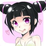  1girl black_hair bra breasts capcom cleavage han_juri purple_hair smile street_fighter street_fighter_iv tongue tongue_out twintails underwear 