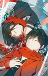  1girl aka_red8547 black_hair closed_eyes hair_ornament hairclip highres kagerou_project kisaragi_shintarou long_hair red_scarf scarf school_uniform short_hair tateyama_ayano 