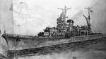  absurdres fusou_(fuso0205) greyscale highres imperial_japanese_navy kantai_collection long_hair monochrome object_namesake ponytail ship traditional_media watercraft yahagi_(cruiser) yahagi_(kantai_collection) 