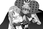  arm_around_shoulder armband armor breastplate cape dual_persona gauntlets greyscale hiroshima_mikan magical_girl mahou_shoujo_madoka_magica miki_sayaka monochrome oktavia_von_seckendorff short_hair spoilers wavy_mouth witch_(madoka_magica) 