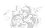  animal_ears armor blake_belladonna bunny_ears fang helpyourselfish iesupa monochrome multiple_girls rwby sketch sweatdrop translation_request velvet_scarlatina 