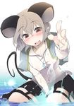  aki_(akikaze_asparagus) animal_ears blush grey_hair jewelry mouse_ears mouse_tail nazrin open_mouth pendant red_eyes short_hair smile solo tail touhou water wet wet_clothes 