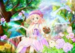  :d art_brush bird blonde_hair bug butterfly canvas_(object) choker daiso dress faux_traditional_media flower green_eyes hat holding insect long_hair looking_at_viewer oekaki_musume open_mouth original paintbrush painting palette pointy_ears purple_dress smile solo_focus tree 