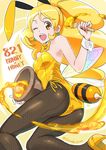  ;d alternate_costume artist_name ass bare_shoulders bee_girl beehive blonde_hair bow bowtie bunnysuit cure_honey detached_collar fake_antennae fishnet_pantyhose fishnets happinesscharge_precure! honey honey_dipper insect_girl insect_wings leotard long_hair looking_at_viewer object_namesake one_eye_closed oomori_yuuko open_mouth pantyhose ponytail precure shiitake_urimo smile solo wide_ponytail wings wrist_cuffs yellow_eyes yellow_leotard 