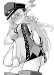 alternate_costume bismarck_(kantai_collection) blush_stickers breasts crying crying_with_eyes_open gloves greyscale hat isshitaira kantai_collection large_breasts long_hair monochrome peaked_cap solo tears 