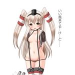  adapted_costume amatsukaze_(kantai_collection) areola_slip areolae arms_behind_back black_panties blonde_hair blush breasts brown_eyes hair_tubes hairband kantai_collection long_hair looking_at_viewer lowleg lowleg_panties navel no_bra open_clothes open_mouth open_shirt panties rensouhou-kun riku_(rikkuru) shirt small_breasts solo suspenders tears thighhighs translation_request two_side_up underwear 