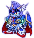  cape chibi gundam gundam_side_story:_the_blue_destiny lowres mecha red_eyes sd_gundam sword weapon 