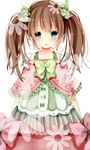  amashiro_natsuki bad_id bad_pixiv_id brown_hair casual frills hair_ornament heterochromia highres leaf_hair_ornament looking_at_viewer original parted_lips simple_background solo twintails white_background 