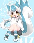  ahoge animal_ears blue_hair brown_eyes gen_4_pokemon highres looking_at_viewer multicolored_hair open_mouth pachirisu personification pokemon smile solo squirrel_tail tail takeshima_(nia) white_hair 