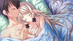  1girl bed blonde_hair blush breasts collarbone eyes_closed game_cg julia_lin_road long_hair magical_marriage_lunatics!! nipples nude pillow pointy_ears yamakaze_ran 