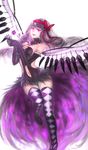  akemi_homura akuma_homura alternate_breast_size argyle argyle_legwear bad_id bad_pixiv_id bare_shoulders black_gloves black_hair bow breasts choker dark_orb_(madoka_magica) dress elbow_gloves feathered_wings fm gloves hair_bow highres large_breasts long_hair looking_at_viewer mahou_shoujo_madoka_magica mahou_shoujo_madoka_magica_movie open_mouth purple_eyes simple_background smile solo spoilers thighhighs white_background wings 