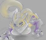  blue_eyes breasts butt chest_tuft digimon female fur nipples renamon sneaking solo tuft yellow_fur 
