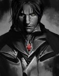  arno_dorian assassin's_creed:_unity assassin's_creed_(series) bad_id bad_pixiv_id hewdel jewelry long_hair male_focus monochrome necklace scar solo spot_color yellow_eyes 