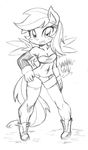  2014 anthro anthrofied black_and_white blush boots breasts cleavage clothed clothing danmakuman equine female friendship_is_magic hair legwear looking_at_viewer mammal monochorme monochrome my_little_pony navel panties pegasus rainbow_dash_(mlp) sketch stockings underwear wings 