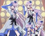  arm_up blue_eyes blue_gloves blush choker cure_moonlight dress elbow_gloves flower gloves hair_flower hair_ornament happinesscharge_precure! heart heartcatch_precure! lavender_hair long_hair magical_girl music open_mouth parody precure rose singing solo tsukikage_oyama tsukikage_yuri very_long_hair 
