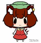  :3 animal_ears bad_id bad_pixiv_id blush_stickers brown_hair cat_ears chen hat hikimayu inunoko. multiple_tails ribbon short_hair tail touhou two_tails 