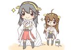  &gt;:) :&gt; ahoge bad_id bad_pixiv_id black_hair black_skirt brown_eyes brown_hair cape commentary detached_sleeves hair_ornament hairclip haruna_(kantai_collection) headgear jako_(jakoo21) kantai_collection kongou_(kantai_collection) long_hair long_sleeves multiple_girls nontraditional_miko paint_can paint_on_face paintbrush pleated_skirt red_skirt skirt smile socks trim_brush v-shaped_eyebrows 