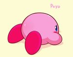  acstlu ambiguous_gender blue_eyes blush cute kirby kirby_(series) nintendo on_stomach pink_skin simple_background solo video_games 