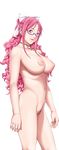  1girl areolae breasts censored game_cg glasses hair_ribbon highres huge_breasts kusukawa_suzune large_breasts legs long_hair looking_at_viewer navel nipples nude p/a:_potential_ability pink_eyes pink_hair pubic_hair ribbon sei_shoujo simple_background smile solo standing thighs white_background 