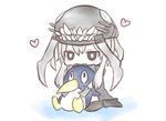  bad_id bad_pixiv_id bird black_gloves boots brown_eyes cannon chibi commentary_request failure_penguin gloves headgear heart hug hug_from_behind jako_(jakoo21) jitome kantai_collection long_hair lowres pale_skin penguin seiza sharp_teeth shinkaisei-kan silver_hair sitting solo tears teeth turret wo-class_aircraft_carrier 