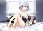  bare_legs barefoot bow dress_shirt hair_bow hakurei_reimu kirisame_marisa no_pants open_clothes open_shirt panties red_eyes remilia_scarlet shin_(new) shirt sitting solo touhou underwear white_hair white_panties yukkuri_shiteitte_ne 