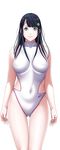  1girl bare_shoulders black_hair blue_eyes breasts game_cg highres large_breasts legs long_hair looking_at_viewer p/a:_potential_ability sei_shoujo simple_background solo standing swimsuit takajyou_yuna thighs white_background 