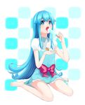  bad_id bad_pixiv_id barefoot blue_eyes blue_hair bow dress flipped_hair food happinesscharge_precure! long_hair open_mouth popsicle precure puffy_short_sleeves puffy_sleeves sasamaru_chimaki shirayuki_hime short_sleeves solo very_long_hair 