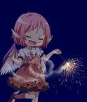  ahoge closed_eyes fang fingernails fireworks highres holding mystia_lorelei nail_polish no_hat no_headwear open_mouth pink_hair sharp_fingernails short_hair smile solo touhou wings yamabuki_(yusuraume) 