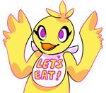  alpha_channel avian beak bib chica_(fnaf) childpom cute english_text feathers female five_nights_at_freddy&#039;s looking_at_viewer purple_eyes text 