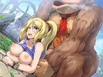  1girl bestiality blonde_hair boris_(noborhys) breasts donkey_kong dutch_angle large_breasts metroid nipples pixiv_thumbnail resized samus_aran sex steam sweat 