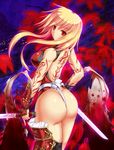  ass blonde_hair blood breasts fundoshi japanese_clothes large_breasts long_hair looking_at_viewer original red_eyes rokushiru_(muzai-p) smile solo 