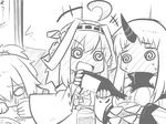  @_@ ahoge aoba_(kantai_collection) blush bottle claws comic crying crying_with_eyes_open double_bun drunk full-face_blush glass goma_(gomasamune) greyscale hair_bun holding horn kantai_collection kongou_(kantai_collection) long_hair monochrome multiple_girls nontraditional_miko ponytail seaport_hime shinkaisei-kan sketch streaming_tears tears 