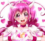  :d antenna_hair blush choker cure_happy earrings head_wings heart heart_hands hoshizora_miyuki jewelry long_hair magical_girl open_mouth pink pink_choker pink_eyes pink_hair precure shogo_(4274732) simple_background smile smile_precure! solo tiara twintails white_background 
