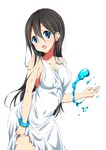  :o blue_eyes blush bracelet breasts covered_navel dress earrings hair_between_eyes highres hydrokinesis jewelry long_hair medium_breasts original ragho_no_erika simple_background skirt solo water wet white_background white_dress 