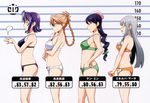  4girls absurdres amado_yuuka blonde_hair blush bra breasts bust_chart chart eyes_closed glasses grey_hair height_chart highres lingerie maken-ki! medium_breasts minerva_martha multiple_girls panties purple_hair sideboob stats takaki_furan takeda_hiromitsu translation_request underwear yan_min 