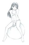  ball barefoot bikini exercise_ball long_hair monochrome original sketch solo swimsuit traditional_media yoshitomi_akihito 