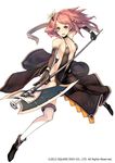  axe black_dress breasts dress elbow_gloves fighting_stance galaxy_dungeon gloves hair_ornament highres keypot long_hair medium_breasts official_art open_mouth pink_eyes pink_hair polearm solo thighhighs weapon white_background white_legwear 
