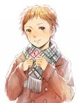  androgynous bad_id bad_pixiv_id billies_(christina_oh) brown_eyes brown_hair coat genshiken hato_kenjirou heart looking_at_viewer male_focus scarf simple_background solo spoilers white_background 