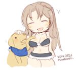  blush breasts brown_hair closed_eyes dated dog idolmaster idolmaster_cinderella_girls large_breasts long_hair matsumoto_sarina navel open_mouth rondo_bell signature solo white_background 