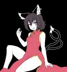  :d alternate_costume animal_ears brown_hair cat_ears cat_tail chen china_dress chinese_clothes dress earrings isaki_(gomi) jewelry multiple_tails no_hat no_headwear open_mouth red_eyes short_hair sitting smile tail touhou 