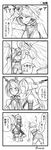  4koma ayasugi_tsubaki bare_shoulders blush comic gloves greyscale hairband headgear highres kantai_collection long_hair monochrome multiple_girls mutsu_(kantai_collection) nagato_(kantai_collection) rain short_hair skirt translated 