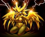  abs anthro anthrofied avian beak bird breasts claws elpatrixf feathers female legendary_pok&eacute;mon looking_at_viewer navel nintendo nipples nude pok&eacute;mon pok&eacute;morph pussy sitting solo video_games wings zapdos 