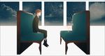  bad_id bad_pixiv_id campanella_(ginga_tetsudou_no_yoru) formal ginga_tetsudou_no_yoru ground_vehicle male_focus necktie night night_sky red_eyes red_hair sitting sky solo star_(sky) starry_sky suit train window 