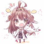  :d ahoge antennae blush_stickers brown_eyes brown_hair chibi fang hair_ornament kantai_collection kongou_(kantai_collection) long_sleeves nontraditional_miko open_mouth outstretched_hand ribbon-trimmed_sleeves ribbon_trim shirt skirt smile solo traditional_media v-shaped_eyebrows watercolor_(medium) wide_sleeves yuya_(night_lily) 